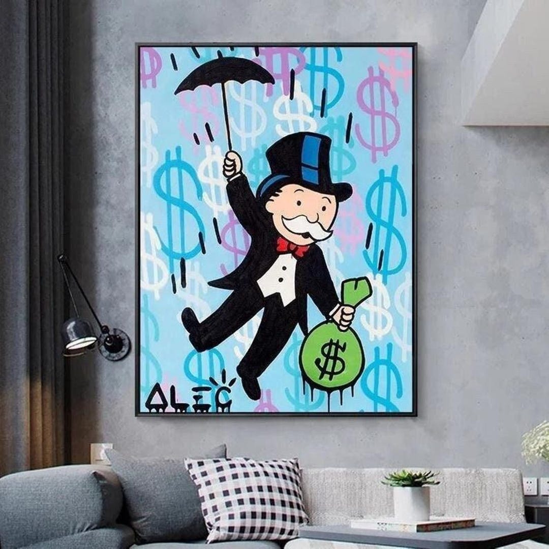 Graffiti Art Alec Monopoly Fly Canvas Painting Money Cartoon Wall Art ...