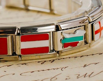 National Flag Gold Italian Charms For Bracelet, Pick your Charms, 9mm Italian charms, Flag Italian charms, Italian charm bracelet