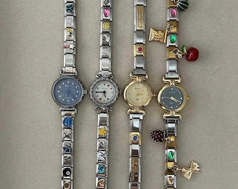 Watch Italian Charm Bracelet, Vintage Italian Bracelet, Stainless Steel Bracelet, Customized Bracelet Gift, DIY Gift, Valentines gift