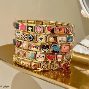 Personalized Italian Charm Bracelet, Gold Italy Charm Bracelet, Custom Friendship Bracelet, Handmade Couples Gift, Bracelet For Women Gift