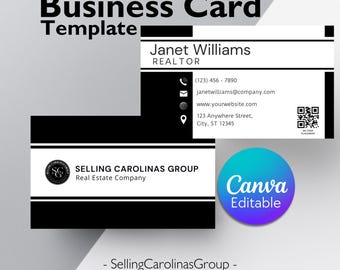 Minimalist Real Estate Business Card Template | Editable Canva Realtor Card, Black and White