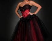 Custom Size red and black lace tea length burlesque corset Prom dress