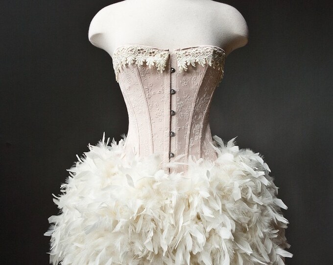 Custom Size Peach and Ivory Burlesque Feather Corset Dress Etsy