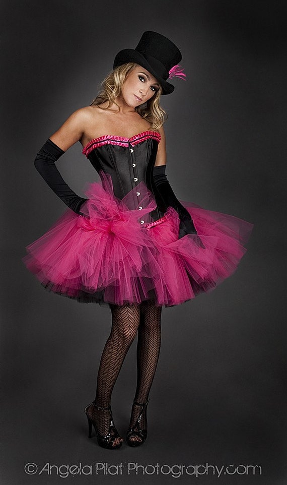 Custom Size hot pink and black tulle corset dress Burlesque Etsy