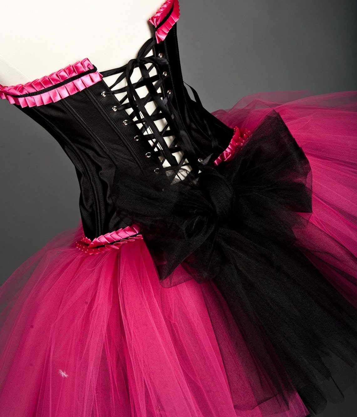 Custom Size hot pink and black tulle corset dress Burlesque Etsy