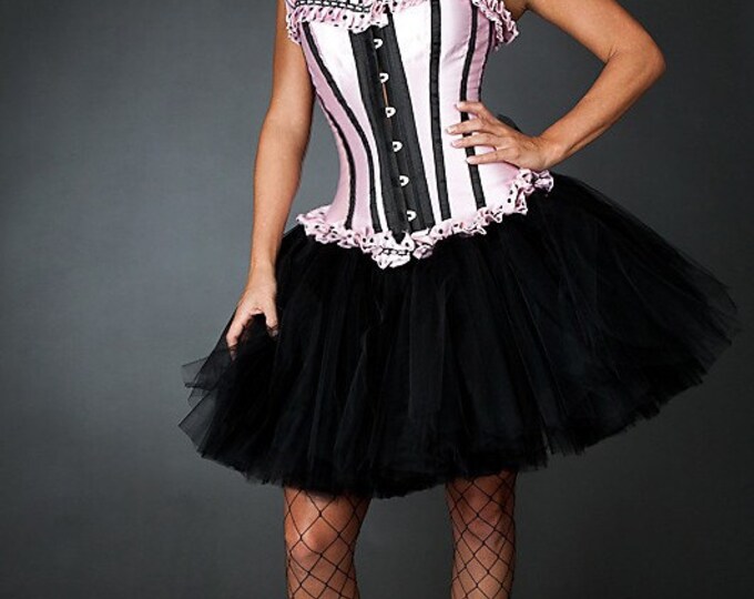 Size Medium Pink and Black Polka Dot Retro Corset Tutu Prom Dress Ready