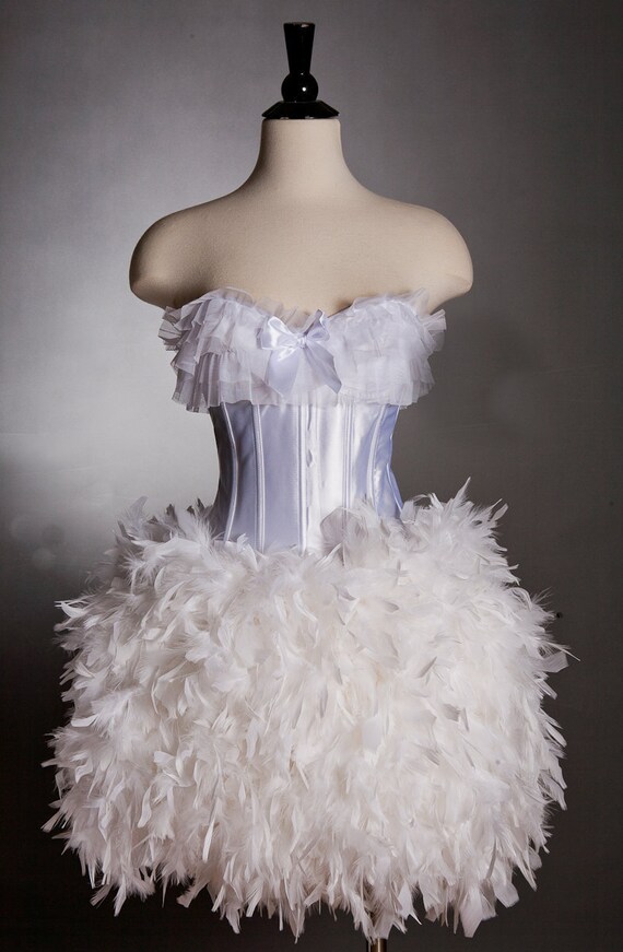 Items similar to Custom Size White Burlesque Corset Feather Wedding