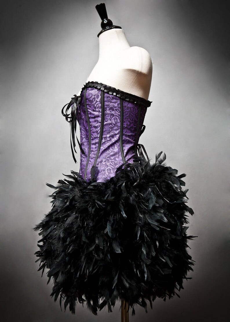 Custom Size Purple and Black lace Burlesque Feather Corset Etsy