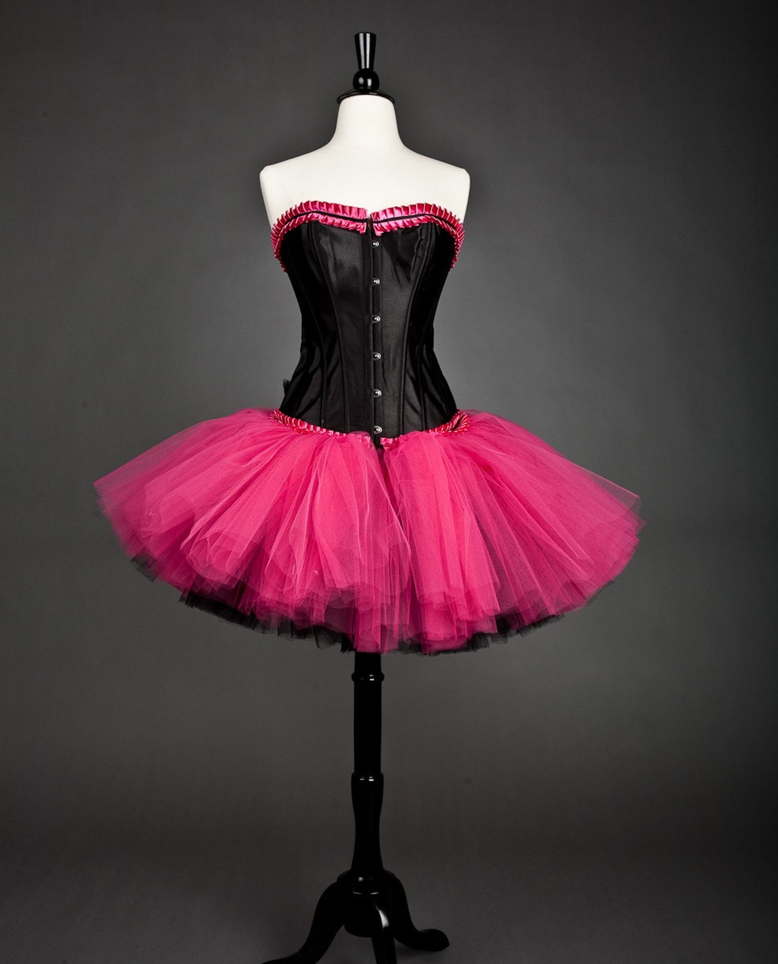 Custom Size hot pink and black tulle corset dress Burlesque Etsy