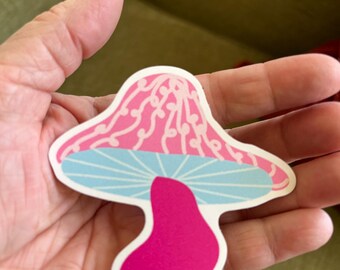 Mushroom Sticker, Pink Fantasy Mushroom, Water-Resistant Vinyl