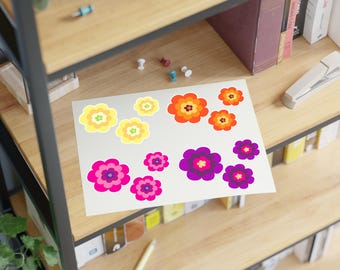 Hand-Drawn Floral Sticker Set - Bright Colorful Flowers