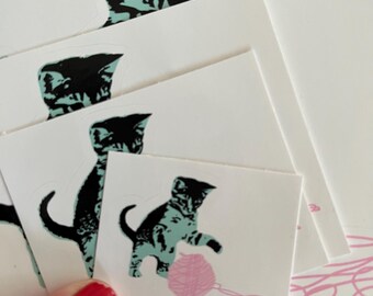 Kitten Playing with Yarn Sticker, Adorable Cat Vinyl Decal