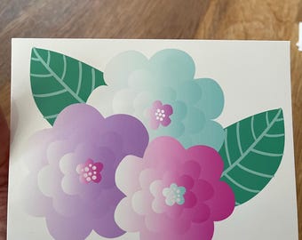Vintage Floral Sticker, Pink, Green, Hand Drawn