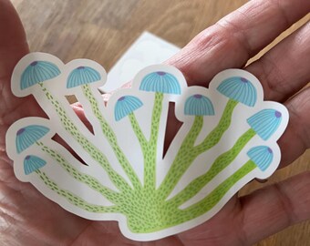 Mushroom Sticker/ Green and Blue Mushroom Decal