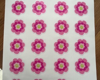 Pink Flower Stickers, Waterproof Vinyl Decals, 24 Pack