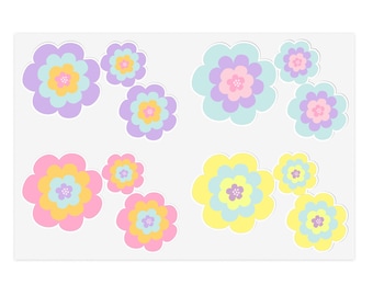 Pastel Flower Stickers, 12 Floral Decals, Water-Resistant Vinyl Set