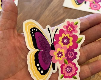 Floral Butterfly Sticker, Purple Fantasy Decal