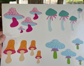 Mushroom Sticker Set, 16 Colorful Mushroom Stickers