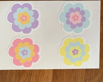 Pastel Floral Sticker Set, 4 Waterproof Vinyl Decal Pack for Water Bottles