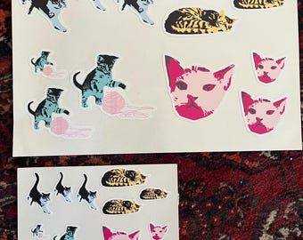Cat Sticker Sheet: Playful Poses, Colorful Vinyl Decals