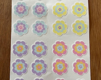 Mini Pastel Flower Stickers, 16 Tiny Floral Stickers