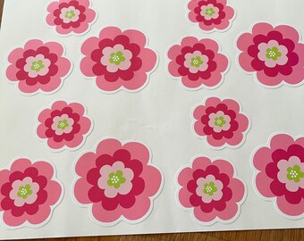 Pink Floral Sticker Set, 12 Waterproof Flower Decal Pack