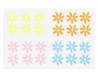 Floral Sticker Sheets, 24 Tiny Flower Decals, Blue, Orange, Pink, Yellow Flowers