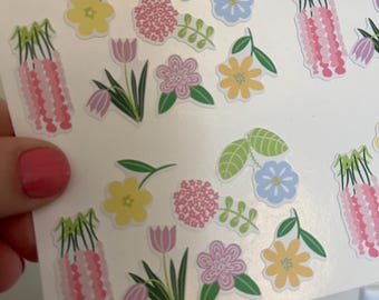 Pastel Floral Sticker Set, Tiny Flower Stickers for Planner, Laptop