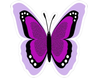 Purple Butterfly Sticker: Hand-Drawn, Water-Resistant Vinyl Decal