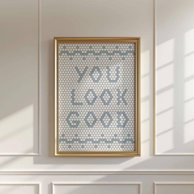 You Look Good Bathroom Mosaic Wall Art Prints Restroom Digital Download Powder Room Art Vintage Bathroom Art Bathroom Decor Blue Retro Art