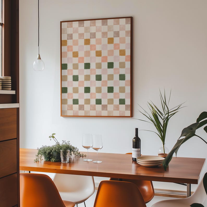 Checker Painted Colorful Wall Art, Trendy Patterned Print, Minimal ...