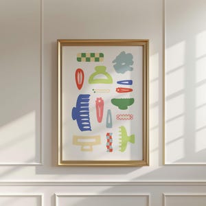 Hair Accessories Abstract Colorful Bathroom Wall Art Digital Download Retro Trendy Wall Art Urban Outfitters Collage Print Claw Clip
