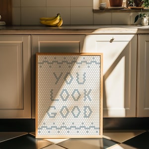 You Look Good Bathroom Mosaic Wall Art Prints Restroom Digital Download Powder Room Art Vintage Bathroom Art Bathroom Decor Blue Retro Art