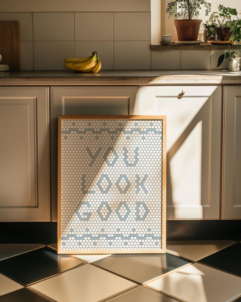 You Look Good Bathroom Mosaic Wall Art Prints Restroom Digital Download Powder Room Art Vintage Bathroom Art Bathroom Decor Blue Retro Art
