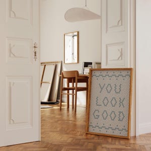 You Look Good Bathroom Mosaic Wall Art Prints Restroom Digital Download Powder Room Art Vintage Bathroom Art Bathroom Decor Blue Retro Art