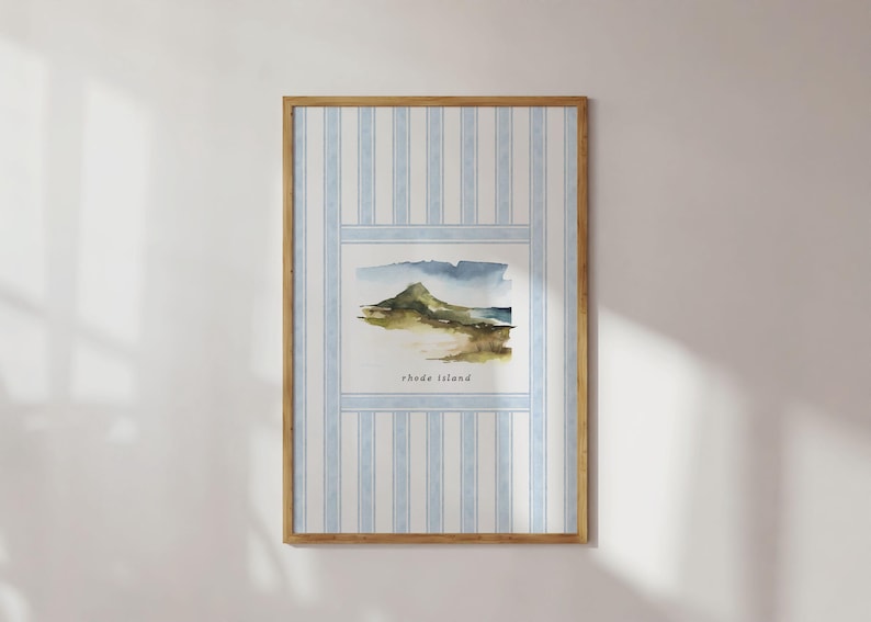 Rhode Island Vintage Watercolor Travel Poster Newport Art East Coast Costal Wall Art Print Ocean State Retro Blue Green Aesthetic Painting