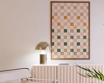 Arte de pared colorido pintado a cuadros, impresión con patrones de moda, arte de pared de galería minimalista, arte de pared digital inspirado en Anthropologie, arte de acuarela