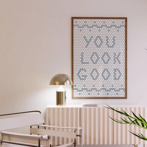 You Look Good Bathroom Mosaic Wall Art Prints Restroom Digital Download Powder Room Art Vintage Bathroom Art Bathroom Decor Blue Retro Art