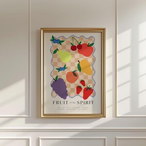 Fruit of the Spirit Wall Art, Retro Kitchen Poster Colorful Fruit Print, Dorm Room Decor, Christian Art, Bible Scripture Art, Modern Faith