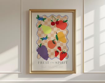 Fruit of the Spirit Wall Art, Retro Kitchen Poster Colorful Fruit Print, Dorm Room Decor, Christian Art, Bible Scripture Art, Modern Faith