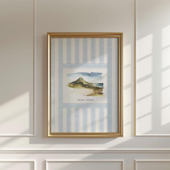 Rhode Island Vintage Watercolor Travel Poster Newport Art East Coast Costal Wall Art Print Ocean State Retro Blue Green Aesthetic Painting