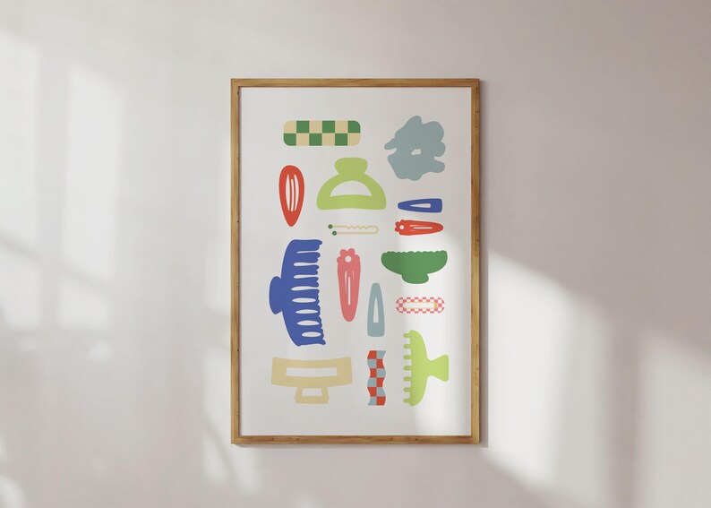 Hair Accessories Abstract Colorful Bathroom Wall Art Digital Download Retro Trendy Wall Art Urban Outfitters Collage Print Claw Clip
