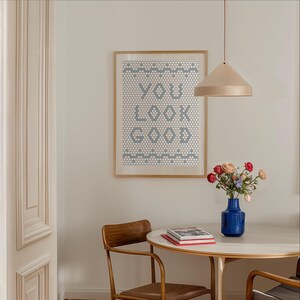 You Look Good Bathroom Mosaic Wall Art Prints Restroom Digital Download Powder Room Art Vintage Bathroom Art Bathroom Decor Blue Retro Art