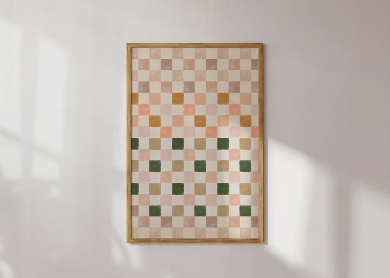 Checker Painted Colorful Wall Art, Trendy Patterned Print, Minimal ...