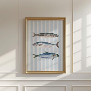 Vintage Forelle Sardine Aquarell Druck Digital herunterladbare Wandkunst Fang des Tages Trendy Dekor Küchenkunst Fischer Costal Ästhetik