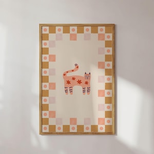 Retro Cat Art, Pink Funky Cat Print, Pink Cat Lover Gift Posters, Animal Prints Kids Room Decor, Minimalist Aesthetic Poster, Unique Cat Art
