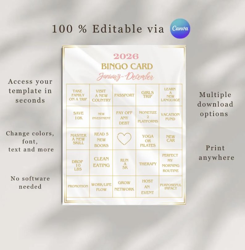 2026 Yearly Goals Bingo Card - Etsy
