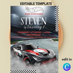Editable Hot Wheels Birthday Party Invite for Boys, Hot Wheels Car Birthday Invite, Printable Hot Wheels Theme Party Invitation Template.