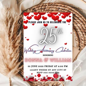 25th Anniversary Celebration Party Invite, Editable Canva Design (5x7) Digital Download