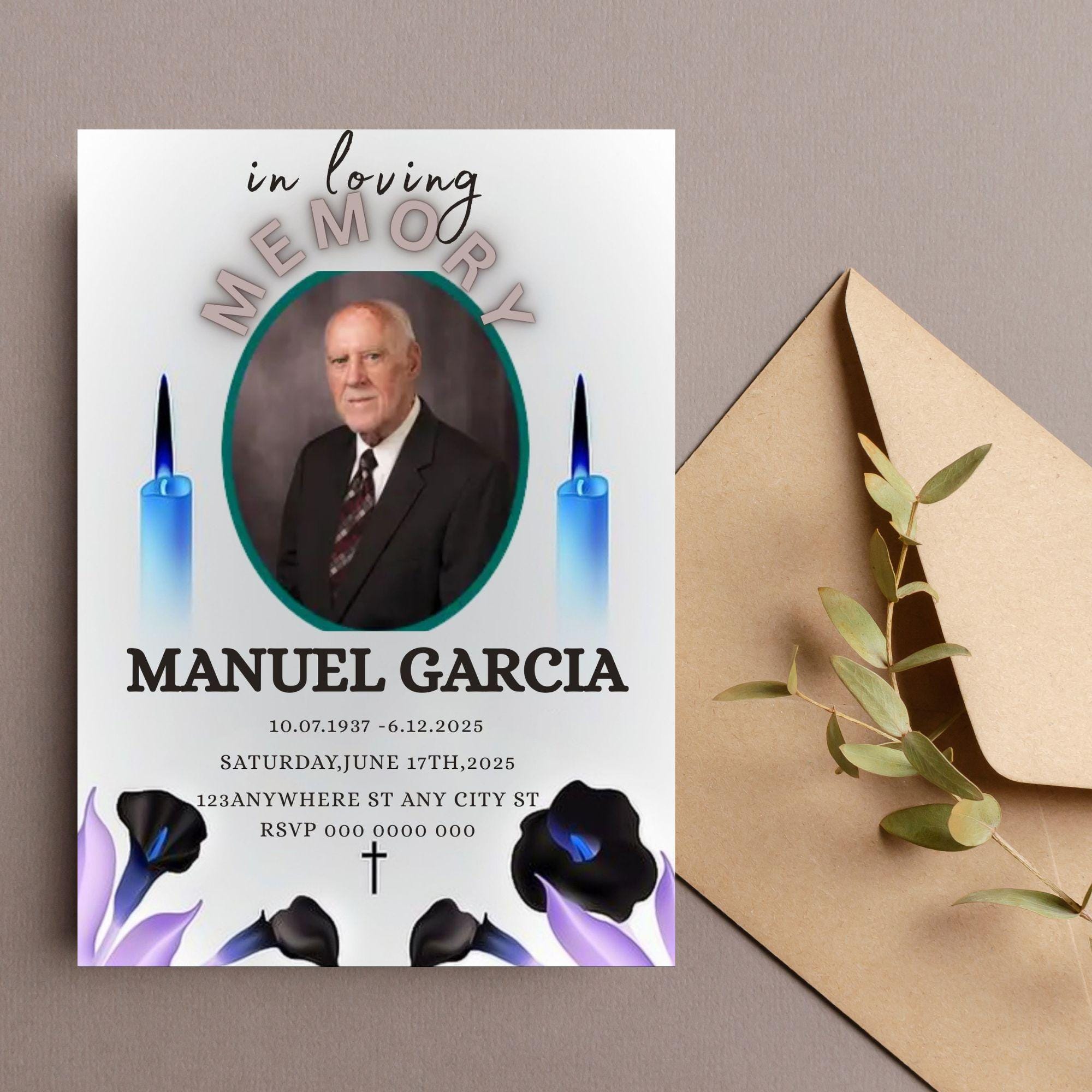 Editable Funeral Announcement Invite, Funeral Ceremony Invitation ...